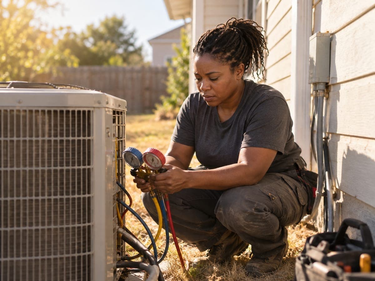 HVAC technician servicing a unit
